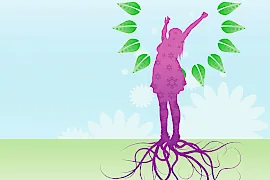 Frau wächst wie ein Baum nach oben und symbolisiert die durch Astrologie mögliche Entwicklung.