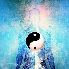 Das chinesische Yin-Yang-Symbol vor einer Person mit einer Aura.