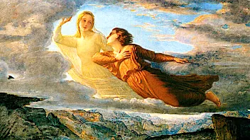 Gemälde von Louis Janmot stellt die Seele als fliegende, liebevolle Frau im Himmel dar. Eine bildliche Einleitung zum Thema der gesamten Seite.